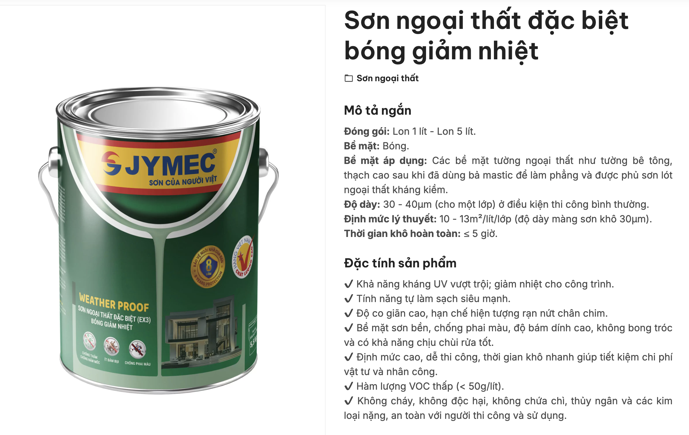 Sơn ngoại thất đặc biệt bóng giảm nhiệt