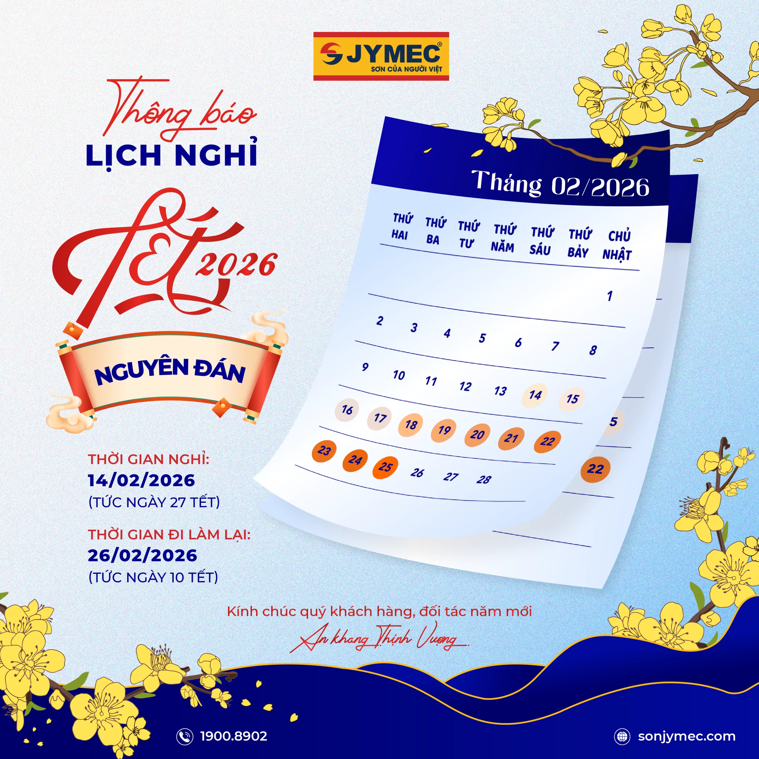 Lịch Hoạt Động Tết Nguyên Đán Bính Ngọ 2026 JYMEC
