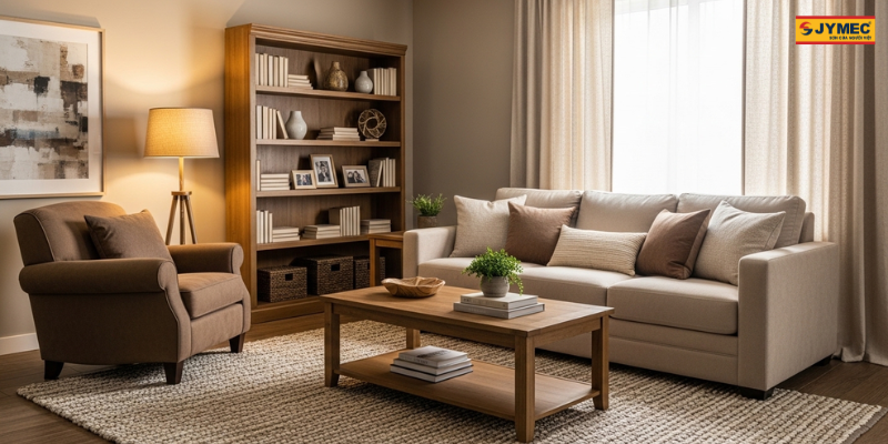 Phong Khach Su Dung Mau Be Ket Hop Nau