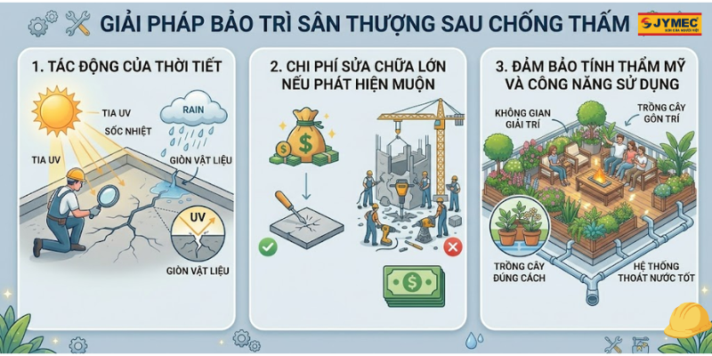 Cách bảo trì sân thượng sau khi chông thấm