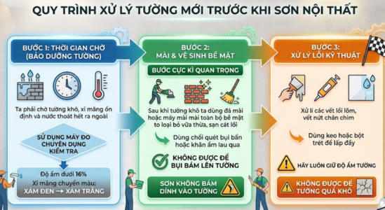 Cách xử lý tường trước khi sơn nội thất đúng chuẩn không bong tróc
