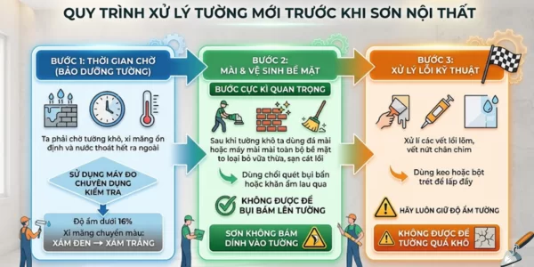 Cách xử lý tường trước khi sơn nội thất đúng chuẩn không bong tróc