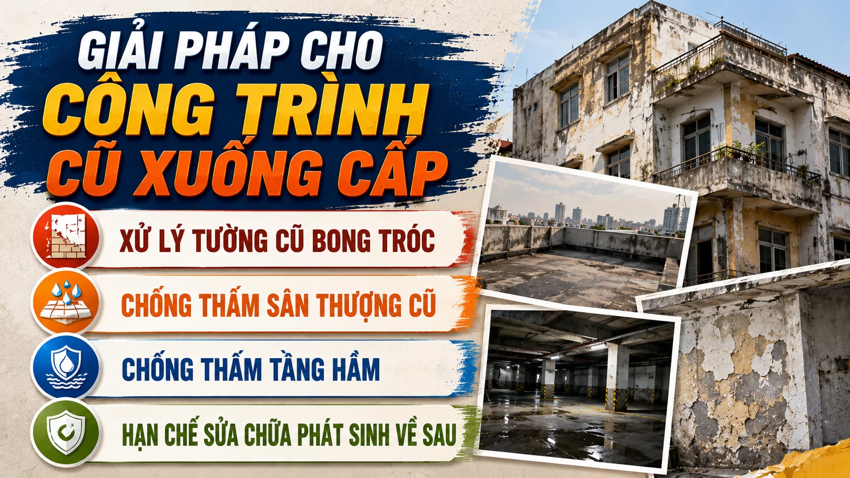 Giải pháp chống thấm cho công trình cũ xuống cấp Giai Phap Chong Tham Cong Trinh Cu Xuong Cap