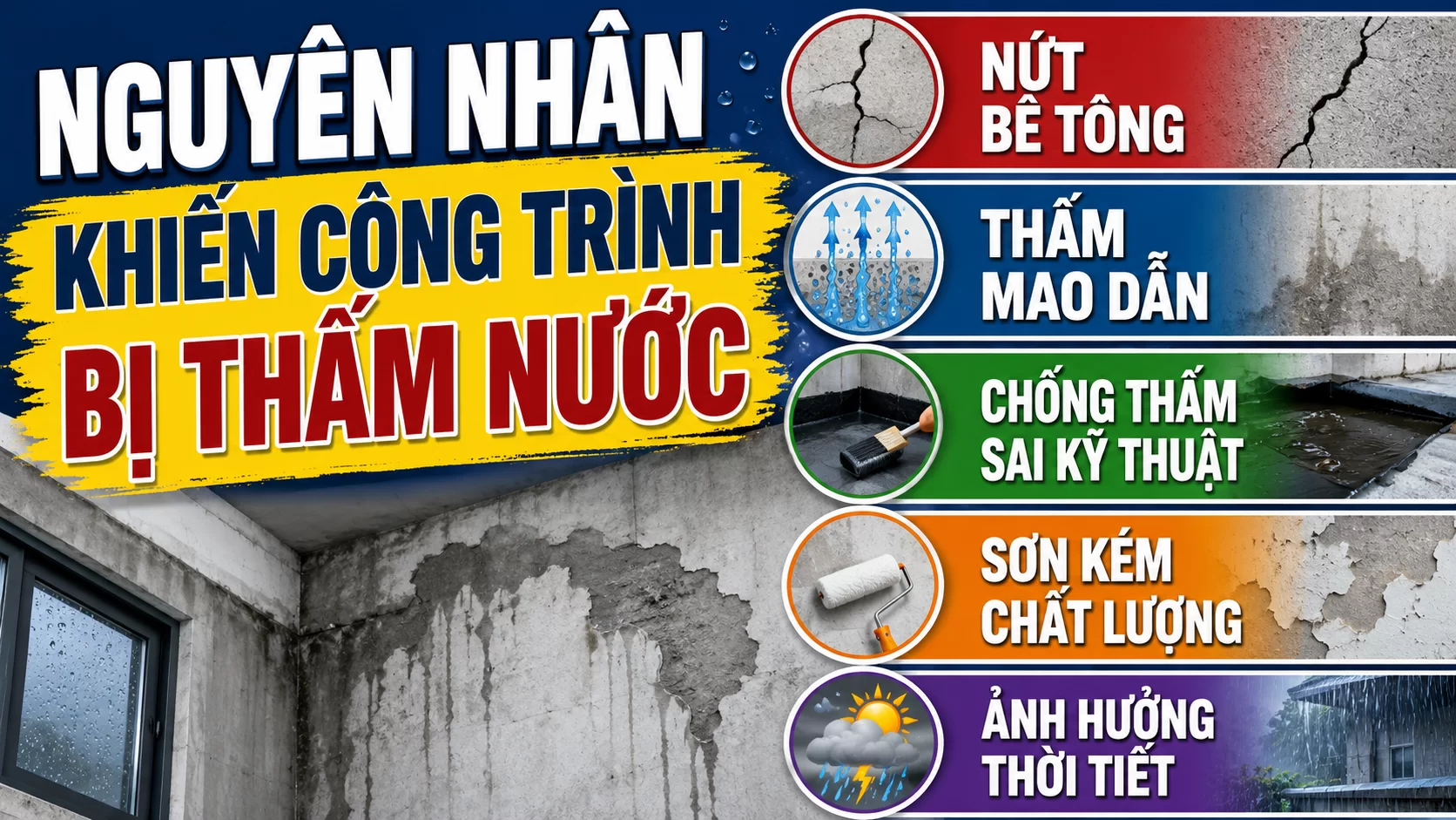 Có rất nhiều nguyên nhân tường bị thấm Có rất nhiều nguyên nhân tường bị thấm