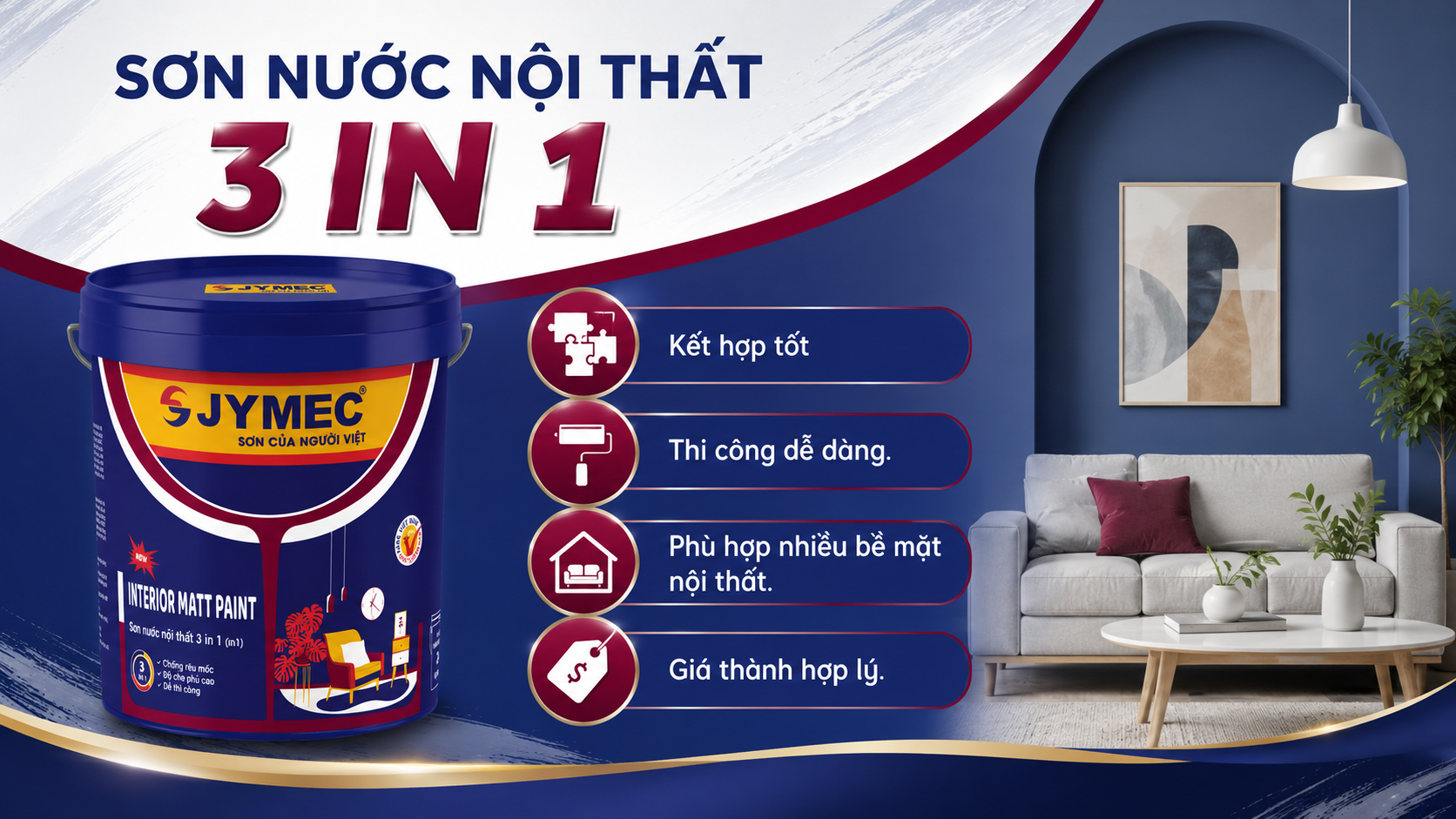 Sơn nước nội thất 3in1 Son Noi That 3 In1 Noi That Jymec