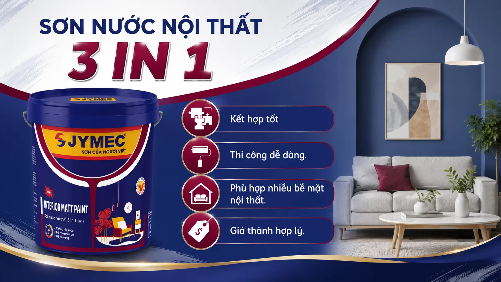 Sơn nước nội thất 3in1 Son Noi That 3 In1 Noi That Jymec