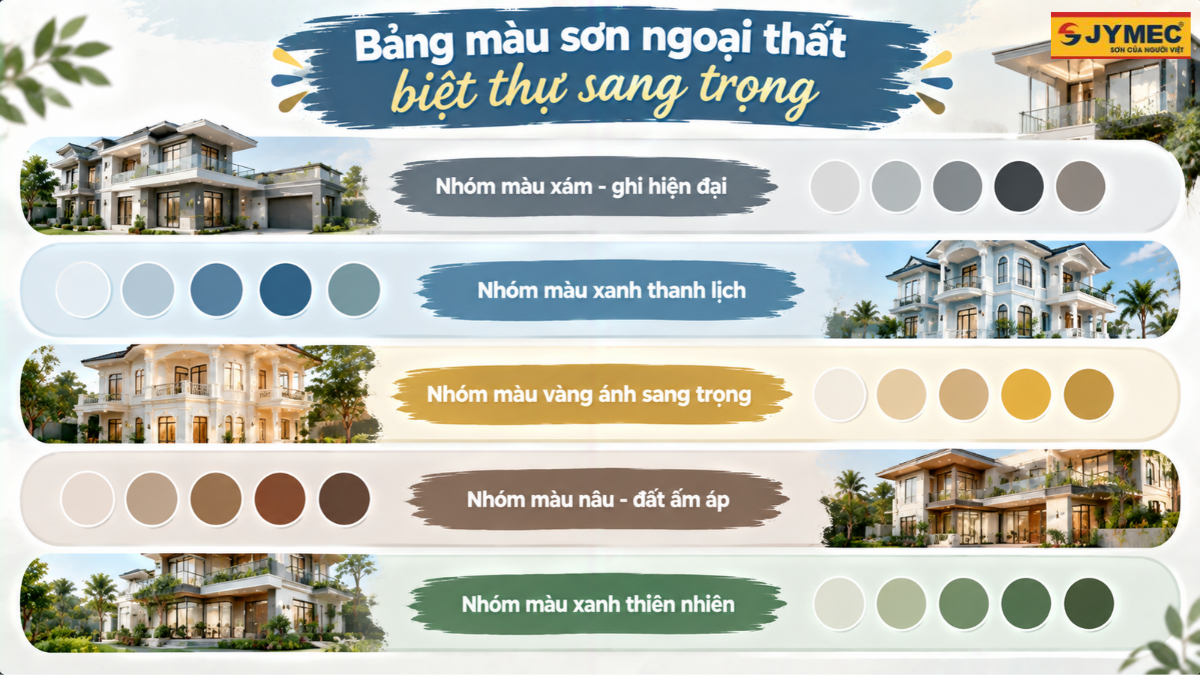 Bảng Màu Sơn Ngoại Thất Biệt Thự Sang Trọng Được Ưa Chuộng 2026